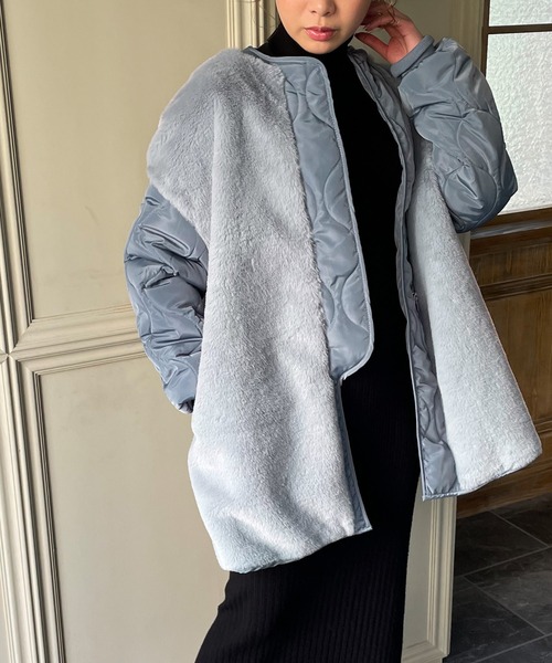 JUNOAH(ジュノア)の「ファー切替キルティングコート(その他アウター・レディース・ブラック/ダークグリーン/ブルー/アイボリー/モカ・MEDIUM/LARGE/X-LARGE)」の15枚目の写真