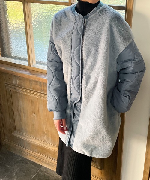 JUNOAH(ジュノア)の「ファー切替キルティングコート(その他アウター・レディース・ブラック/ダークグリーン/ブルー/アイボリー/モカ・MEDIUM/LARGE/X-LARGE)」の16枚目の写真