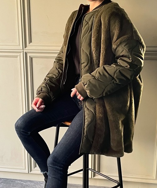 JUNOAH(ジュノア)の「ファー切替キルティングコート(その他アウター・レディース・ブラック/ダークグリーン/ブルー/アイボリー/モカ・MEDIUM/LARGE/X-LARGE)」の20枚目の写真