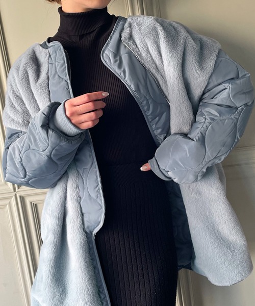 JUNOAH(ジュノア)の「ファー切替キルティングコート(その他アウター・レディース・ブラック/ダークグリーン/ブルー/アイボリー/モカ・MEDIUM/LARGE/X-LARGE)」の22枚目の写真