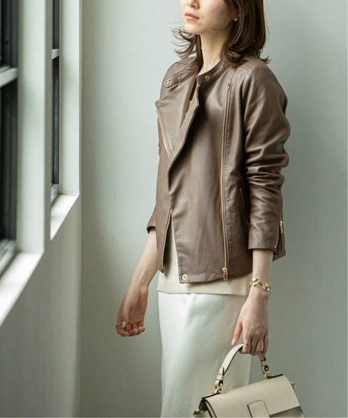 noble ノーブル ソフトラム レザージャケット ライダース ベージュ 36