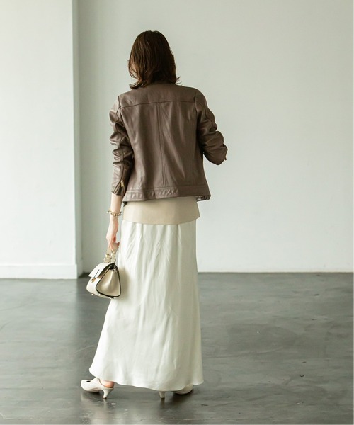 Noble（ノーブル）の「●《追加2》ソフトラムレザーライダースブルゾン◆（ライダースジャケット・レディース・モカ/ブラック・40/36/34/38）」の10枚目の写真