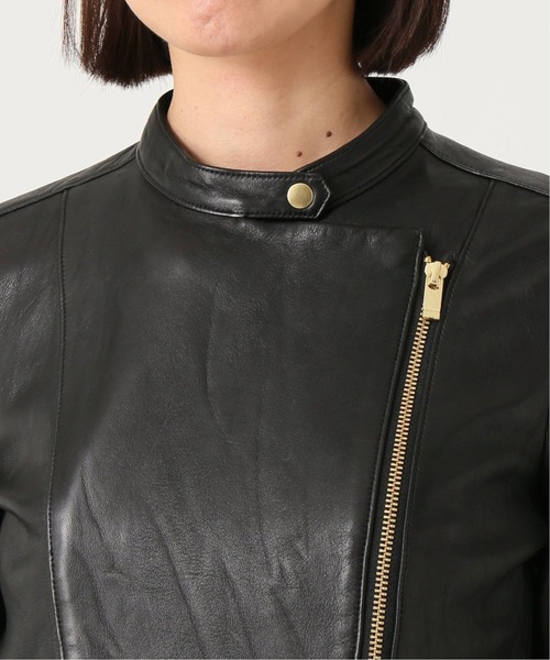 Noble（ノーブル）の「●《追加2》ソフトラムレザーライダースブルゾン◆（ライダースジャケット・レディース・モカ/ブラック・40/36/34/38）」の14枚目の写真