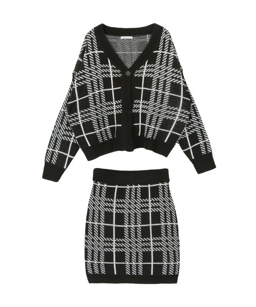 Julia Boutique（ジュリアブティック）の「チェック柄ニットカーディガン×タイトスカートセットアップ/21691（アンサンブル・レディース・ブラック/オフホワイト・ONE）」の15枚目の写真