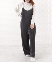 細ストラップ ワイドパンツ サロペット