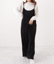 細ストラップ ワイドパンツ サロペット