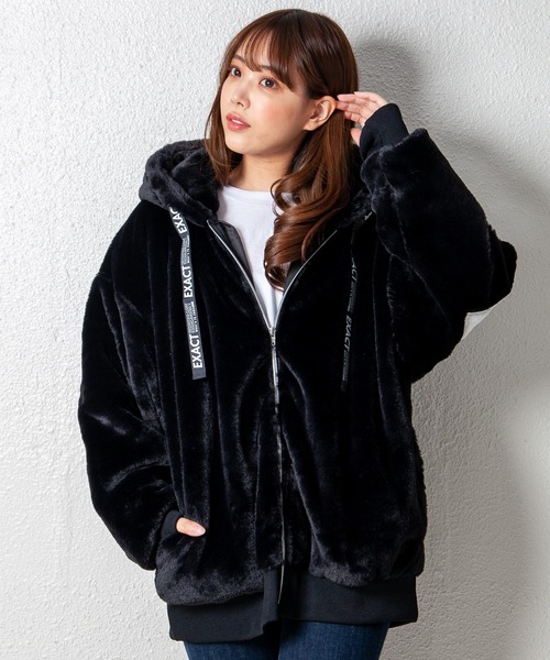 GGD（ジージーディー）の「エコファービッグシルエット裏ボアジップパーカージャケット（ブルゾン・レディース・ブラック/グレー/ホワイト・LL/L/M）」の12枚目の写真