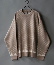 Bird's eye Jacquard Crew neck sweater/バーズアイ柄 ジャガード クルーネック ニット
