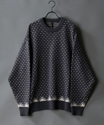 Bird's eye Jacquard Crew neck sweater/バーズアイ柄 ジャガード クルーネック ニット