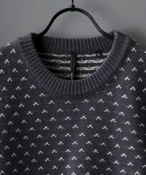 SITRY(シトリー)の「Bird's eye Jacquard Crew neck sweater/バーズアイ柄 ジャガード クルーネック ニット(ニット/セーター・メンズ・ベージュ/チャコールグレー/グリーン・M/L/XL)」の6枚目の写真