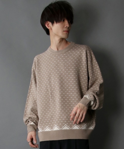 SITRY(シトリー)の「Bird's eye Jacquard Crew neck sweater/バーズアイ柄 ジャガード クルーネック ニット(ニット/セーター・メンズ・ベージュ/チャコールグレー/グリーン・M/L/XL)」の13枚目の写真