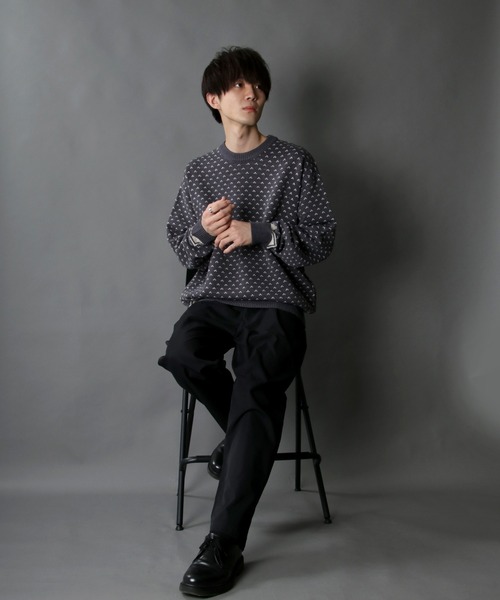 SITRY(シトリー)の「Bird's eye Jacquard Crew neck sweater/バーズアイ柄 ジャガード クルーネック ニット(ニット/セーター・メンズ・ベージュ/チャコールグレー/グリーン・M/L/XL)」の15枚目の写真