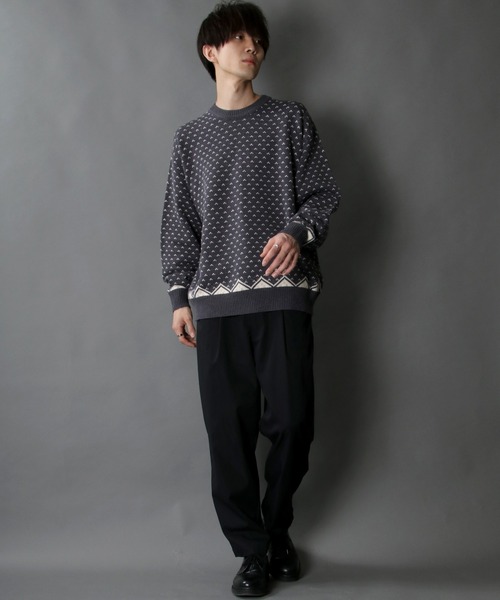 SITRY(シトリー)の「Bird's eye Jacquard Crew neck sweater/バーズアイ柄 ジャガード クルーネック ニット(ニット/セーター・メンズ・ベージュ/チャコールグレー/グリーン・M/L/XL)」の16枚目の写真
