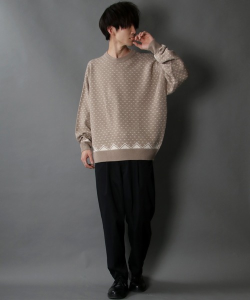 SITRY(シトリー)の「Bird's eye Jacquard Crew neck sweater/バーズアイ柄 ジャガード クルーネック ニット(ニット/セーター・メンズ・ベージュ/チャコールグレー/グリーン・M/L/XL)」の17枚目の写真