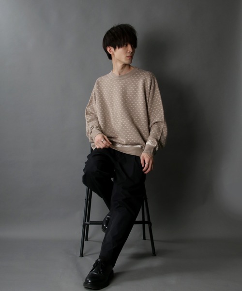 SITRY(シトリー)の「Bird's eye Jacquard Crew neck sweater/バーズアイ柄 ジャガード クルーネック ニット(ニット/セーター・メンズ・ベージュ/チャコールグレー/グリーン・M/L/XL)」の18枚目の写真