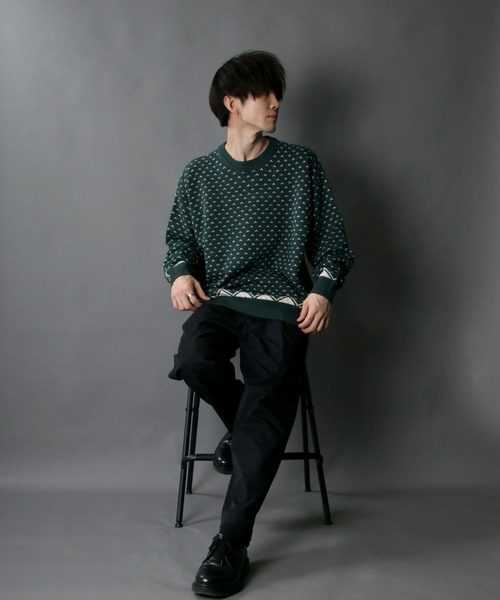 SITRY(シトリー)の「Bird's eye Jacquard Crew neck sweater/バーズアイ柄 ジャガード クルーネック ニット(ニット/セーター・メンズ・ベージュ/チャコールグレー/グリーン・M/L/XL)」の19枚目の写真