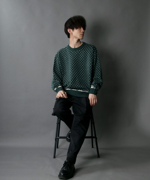 SITRY(シトリー)の「Bird's eye Jacquard Crew neck sweater/バーズアイ柄 ジャガード クルーネック ニット(ニット/セーター・メンズ・ベージュ/チャコールグレー/グリーン・M/L/XL)」の20枚目の写真