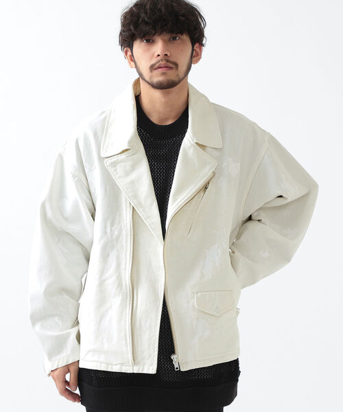 BEAMS（ビームス）の「BEAMS / ルーズ ペイント ダブル ライダース（ライダースジャケット・メンズ・オフホワイト/インディゴブルー・SMALL/MEDIUM/LARGE/X-LARGE）」の13枚目の写真