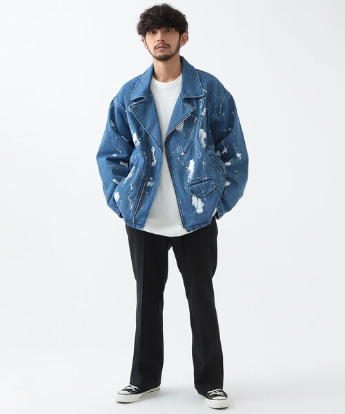 BEAMS（ビームス）の「BEAMS / ルーズ ペイント ダブル ライダース（ライダースジャケット・メンズ・オフホワイト/インディゴブルー・SMALL/MEDIUM/LARGE/X-LARGE）」の15枚目の写真