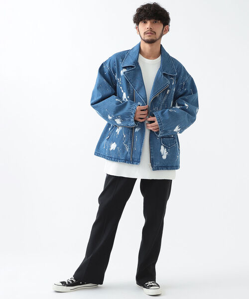 BEAMS（ビームス）の「BEAMS / ルーズ ペイント ダブル ライダース（ライダースジャケット・メンズ・オフホワイト/インディゴブルー・SMALL/MEDIUM/LARGE/X-LARGE）」の16枚目の写真