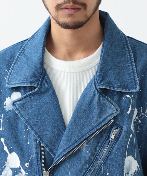 BEAMS（ビームス）の「BEAMS / ルーズ ペイント ダブル ライダース（ライダースジャケット・メンズ・オフホワイト/インディゴブルー・SMALL/MEDIUM/LARGE/X-LARGE）」の18枚目の写真