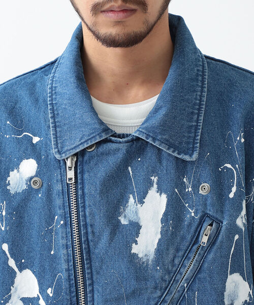 BEAMS（ビームス）の「BEAMS / ルーズ ペイント ダブル ライダース（ライダースジャケット・メンズ・オフホワイト/インディゴブルー・SMALL/MEDIUM/LARGE/X-LARGE）」の17枚目の写真