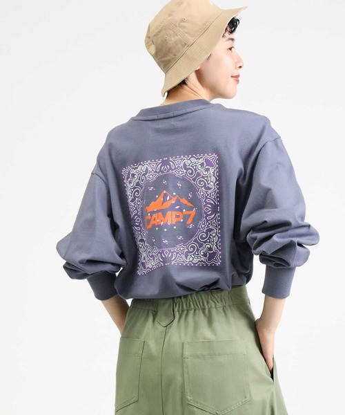 CAMP7（キャンプセブン）の「【CAMP7】バンダナ柄プリントロンＴ（Tシャツ/カットソー・レディース・ホワイト/ブラック/ブルー・M/L）」の3枚目の写真