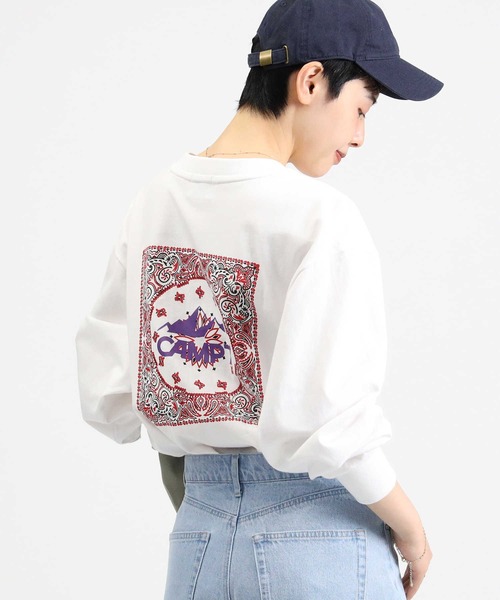 CAMP7（キャンプセブン）の「【CAMP7】バンダナ柄プリントロンＴ（Tシャツ/カットソー・レディース・ホワイト/ブラック/ブルー・M/L）」の8枚目の写真