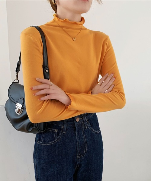 me+em select（ミームセレクト）の「【 11色展開 】裏起毛メローハイネックカットソートップス（Tシャツ/カットソー・レディース・キャメル/ホワイト/パープル/ベージュ/グリーン/ブラック/ブラウン/グレー/ネイビー/ダークグレー/ダークパープル・FREE）」の11枚目の写真