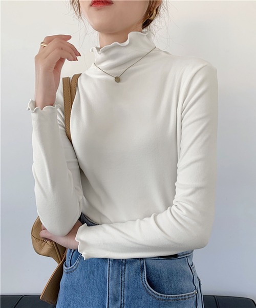 me+em select（ミームセレクト）の「【 11色展開 】裏起毛メローハイネックカットソートップス（Tシャツ/カットソー・レディース・キャメル/ホワイト/パープル/ベージュ/グリーン/ブラック/ブラウン/グレー/ネイビー/ダークグレー/ダークパープル・FREE）」の14枚目の写真