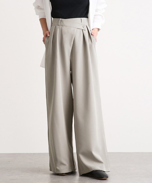 SETUP7（セットアップセブン）の「1本持っておけば間違いなしのワイドタックパンツ♪【SETUP7】ラップデザインワイドパンツ KNF ※（その他パンツ・レディース・ブラック/ベージュ/ネイビー/グレー/グリーン・FREE）」の3枚目の写真
