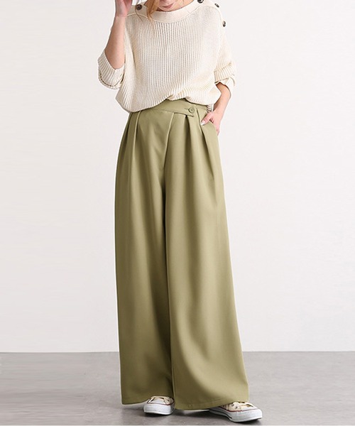 SETUP7（セットアップセブン）の「1本持っておけば間違いなしのワイドタックパンツ♪【SETUP7】ラップデザインワイドパンツ KNF ※（その他パンツ・レディース・ブラック/ベージュ/ネイビー/グレー/グリーン・FREE）」の9枚目の写真