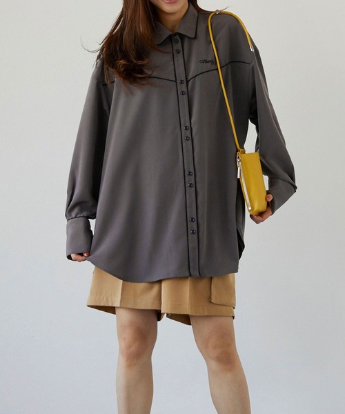 179/WG（イチナナキュウダブルジー）の「ウエスタン風ビッグシャツ（シャツ/ブラウス・レディース・チャコールグレー/ベージュ/ミント・MEDIUM）」の2枚目の写真