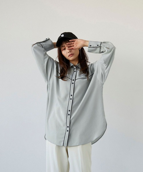 179/WG（イチナナキュウダブルジー）の「ウエスタン風ビッグシャツ（シャツ/ブラウス・レディース・チャコールグレー/ベージュ/ミント・MEDIUM）」の3枚目の写真
