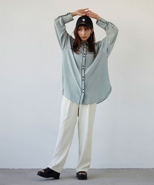 179/WG（イチナナキュウダブルジー）の「ウエスタン風ビッグシャツ（シャツ/ブラウス・レディース・チャコールグレー/ベージュ/ミント・MEDIUM）」の16枚目の写真