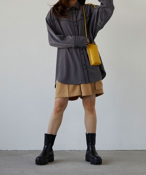179/WG（イチナナキュウダブルジー）の「ウエスタン風ビッグシャツ（シャツ/ブラウス・レディース・チャコールグレー/ベージュ/ミント・MEDIUM）」の22枚目の写真