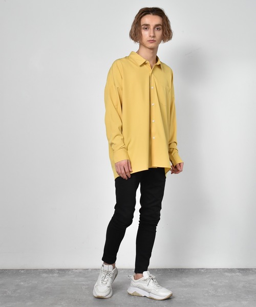 Starting Over（スターティングオーバー）の「ポリストレッチビッグシャツ（シャツ/ブラウス・メンズ・グリーン/チャコール/イエロー/ホワイト/サックスブルー/ネイビー/パープル/ブラック/グレイッシュベージュ・XL/L/M）」の12枚目の写真