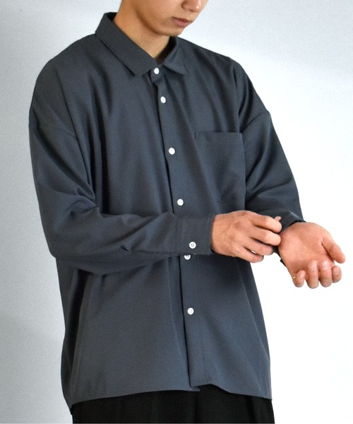 Starting Over（スターティングオーバー）の「ポリストレッチビッグシャツ（シャツ/ブラウス・メンズ・グリーン/チャコール/イエロー/ホワイト/サックスブルー/ネイビー/パープル/ブラック/グレイッシュベージュ・XL/L/M）」の17枚目の写真