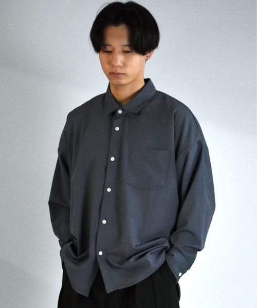 Starting Over（スターティングオーバー）の「ポリストレッチビッグシャツ（シャツ/ブラウス・メンズ・グリーン/チャコール/イエロー/ホワイト/サックスブルー/ネイビー/パープル/ブラック/グレイッシュベージュ・XL/L/M）」の20枚目の写真