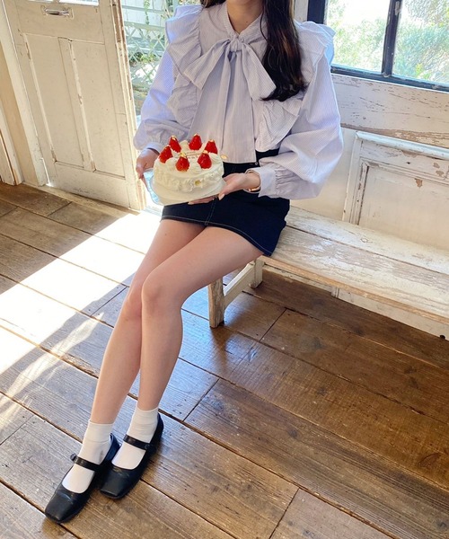 Heather(ヘザー)の「あいねねストライプフリルブラウス 276163(シャツ/ブラウス・レディース・ベージュ系その他/ブルー系その他・FREE)」の7枚目の写真