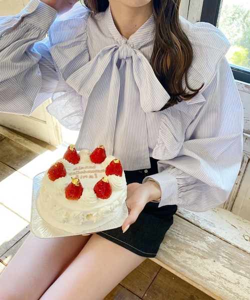 Heather(ヘザー)の「あいねねストライプフリルブラウス 276163(シャツ/ブラウス・レディース・ベージュ系その他/ブルー系その他・FREE)」の8枚目の写真