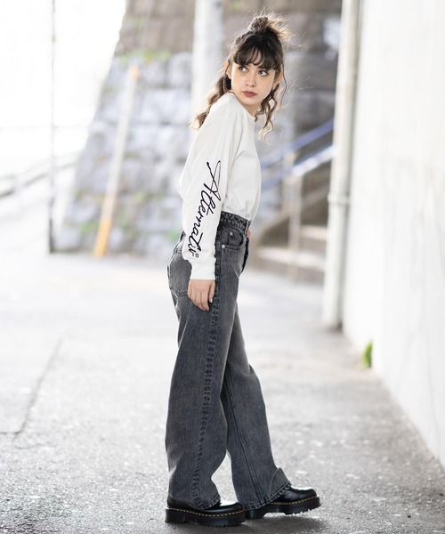 X-girl（エックスガール）の「PRINTED SLEEVE L/S TEE（Tシャツ/カットソー・レディース・ライトパープル/チャコール/ホワイト・XL/S/M/L）」の5枚目の写真