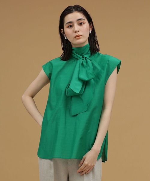 PRADA プラダ シルク100% フリル タック 半袖ブラウス ピンク L プラダ