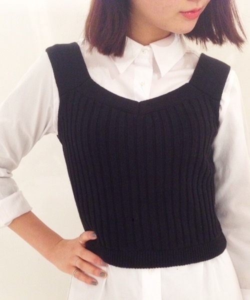 goocy（グーシー）の「リブKnitベスト（ニット/セーター・レディース・ホワイト/グレー/ブラック/サックスブルー・FREE）」の13枚目の写真