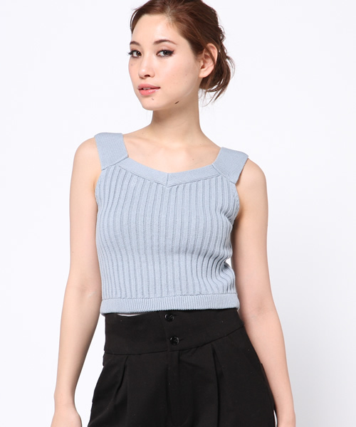 goocy（グーシー）の「リブKnitベスト（ニット/セーター・レディース・ホワイト/グレー/ブラック/サックスブルー・FREE）」の4枚目の写真