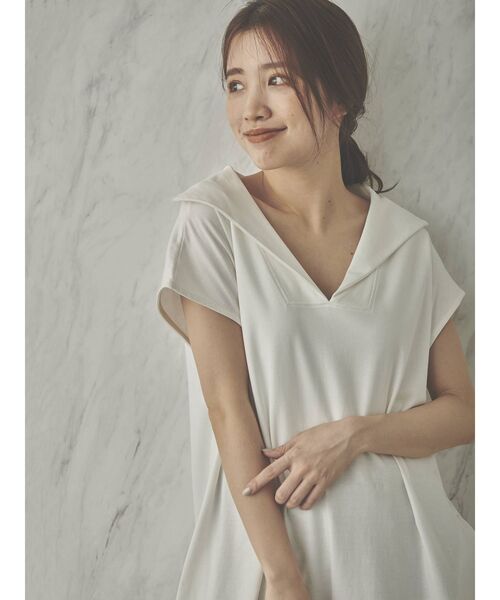 COTORICA（コトリカ）の「袖タックセーラーカラーマキシワンピース（ワンピース・レディース・オフホワイト/ブラック/ベージュ/チャコールグレー/グリーン・FREE）」の14枚目の写真