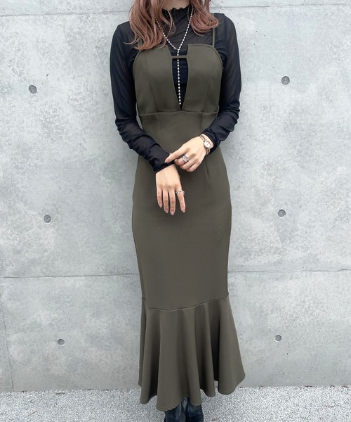 JUNOAH（ジュノア）の「マーメイドキャミワンピース（ワンピース・レディース・ブラック/ホワイト/ベージュ/チャコールグレー/ブラウン/カーキ・MEDIUM/LARGE/X-LARGE）」の6枚目の写真