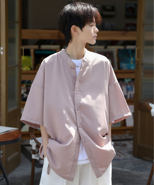 neos（ネオス）の「【neos -addictive design-】ルーズシルエット バンドカラー サイドロープ ハーフスリーブ シャツ（シャツ/ブラウス・メンズ・グリーン/ネイビー/ピンクベージュ・LARGE/MEDIUM）」の3枚目の写真