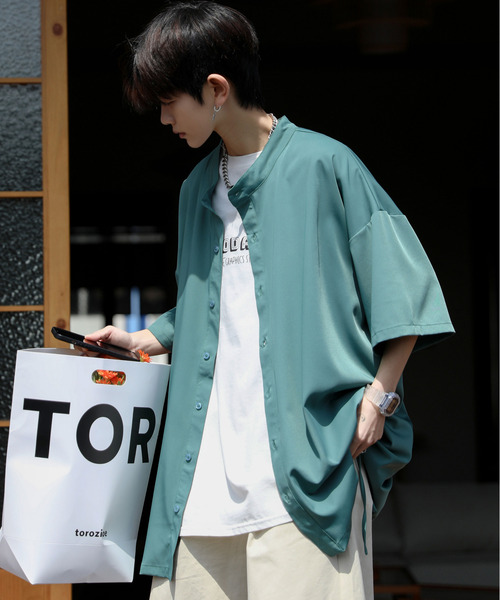 【セール】【neos -addictive design-】ルーズシルエット バンドカラー サイドロープ ハーフスリーブ シャツ（シャツ/ブラウス）｜neos（ネオス）