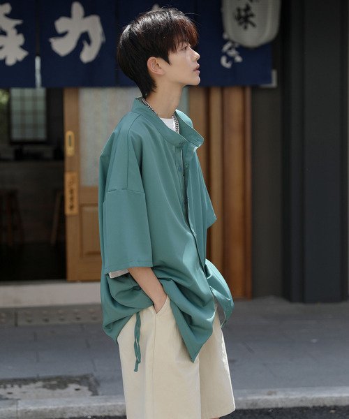 neos（ネオス）の「【neos -addictive design-】ルーズシルエット バンドカラー サイドロープ ハーフスリーブ シャツ（シャツ/ブラウス・メンズ・グリーン/ネイビー/ピンクベージュ・LARGE/MEDIUM）」の8枚目の写真